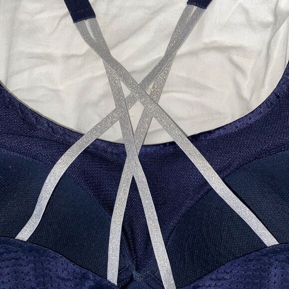 Victoria's Secret Sport Navy Blue Silver Sparkle Glitter Shimmer Strappy Bra - Picture 13 of 16